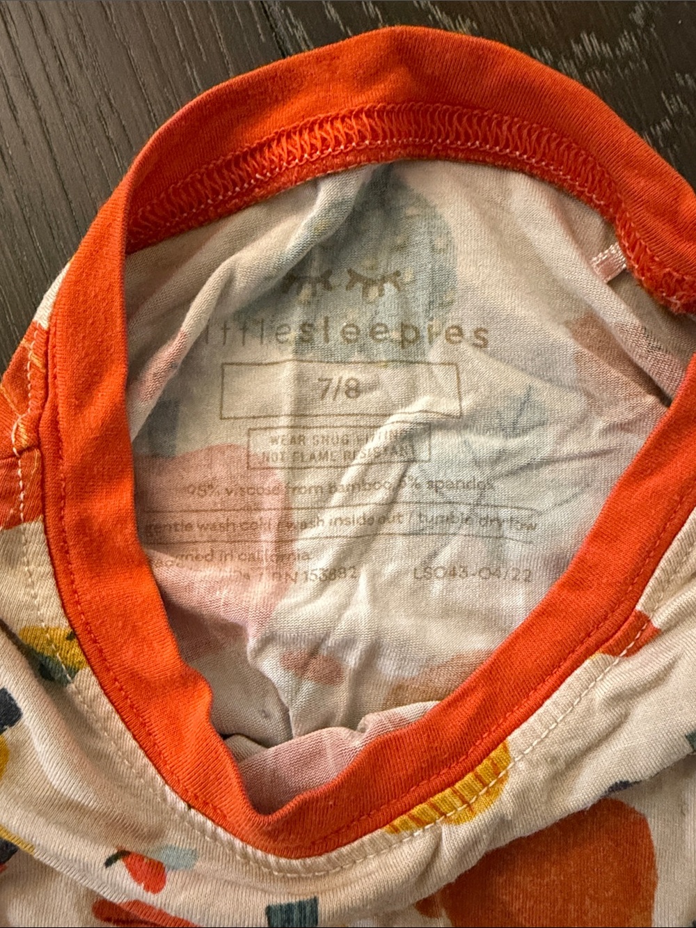 Little Sleepies Kids Bamboo Pumpkin Gourd Print Pajama Set Orange Size 7/8 - Picture 3 of 7